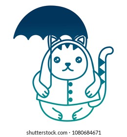 cute kawaii kitty cartoon wearing coat with umbrella