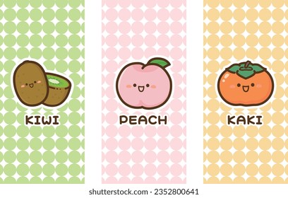 Juego de cartas de kawaii kiwi y persimmon