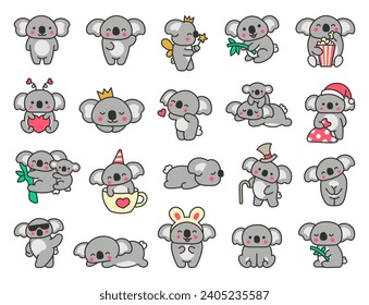 Cute kawaii koala Bär. Australische Tiere Cartoon Charakter. Handgezeichnet. Vektorgrafik. Sammlung von Design-Elementen.