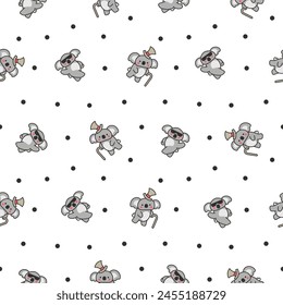 Cute kawaii koala bear. Seamless pattern. Australian animals cartoon character. Hand drawn style. Vector drawing. Design ornaments.