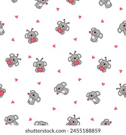 Cute kawaii koala bear. Seamless pattern. Australian animals cartoon character. Hand drawn style. Vector drawing. Design ornaments.