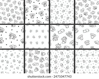 Cute kawaii koala bear. Seamless pattern. Coloring Page. Australian animals cartoon character. Hand drawn style. Vector drawing. Collection of design ornaments.