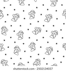 Cute kawaii koala bear. Seamless pattern. Coloring Page. Australian animals cartoon character. Hand drawn style. Vector drawing. Design ornaments.