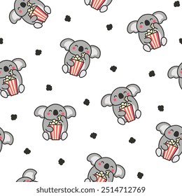 Cute kawaii koala bear. Seamless pattern. Australian animals cartoon character. Hand drawn style. Vector drawing. Design ornaments.