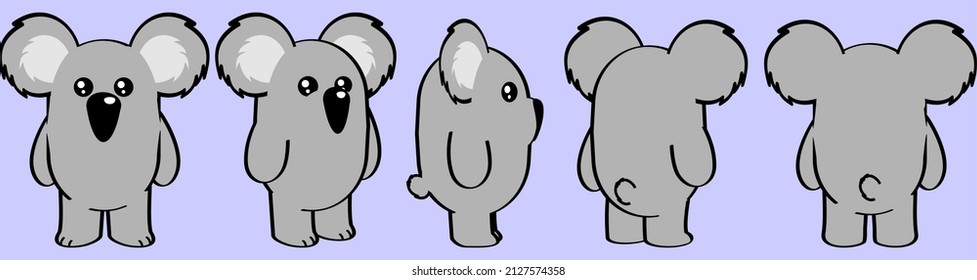 cute kawaii koala character cartoon perspective collection set illustration in vector format