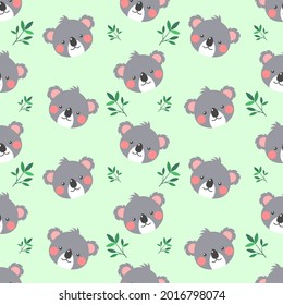 cute and kawaii koala and leaves seamless pattern