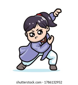 Cute kawaii Kung fu girl mascot design illustration