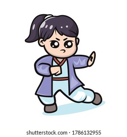 Cute kawaii Kung fu girl mascot design illustration