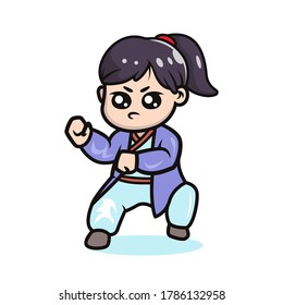 Cute kawaii Kung fu girl mascot design illustration