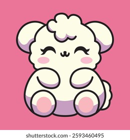 Cute kawaii lamb with fluffy fur and a happy face. Perfect for baby products, nursery decor, and greeting cards.