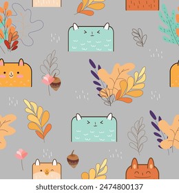 Cute Kawaii and Leaf Seamless Pattern Design pattern for print textile fabric wrapping paper wallpaper