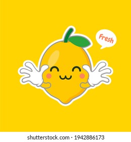 cute and kawaii lemon cartoon character in flat style. fresh lemon fruits on summer season. Funny lemon character logo. can be used in restaurant menu, cooking books and organic farm label