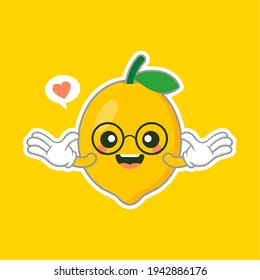 cute and kawaii lemon cartoon character in flat style. fresh lemon fruits on summer season. Funny lemon character logo. can be used in restaurant menu, cooking books and organic farm label