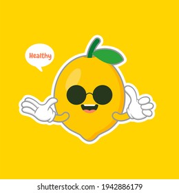 cute and kawaii lemon cartoon character in flat style. fresh lemon fruits on summer season. Funny lemon character logo. can be used in restaurant menu, cooking books and organic farm label