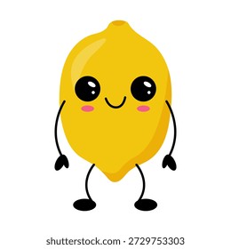 Cute kawaii lemon character flat vector illustration