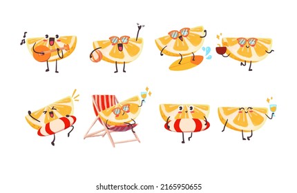 Cute and Kawaii Lemon Sticker Illustration Set With Various Activity and Expression for mascot