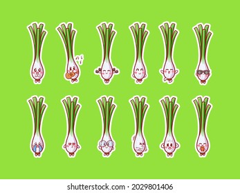 Cute and Kawaii Lemongrass Character Sticker Illustration Set With Various Activity and Happy Expression for mascot badge