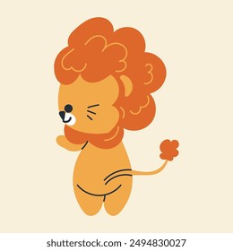 Cute kawaii lion in cartoon, flat, doodle, simple style. Design element for posters, postcards, greeting cards, wallpapers, children's clothes, fabrics, t-shirts, logos