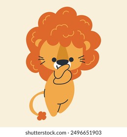 Cute kawaii lion in cartoon, flat, doodle, simple style. Design element for posters, postcards, greeting cards, wallpapers, children's clothes, fabrics, t-shirts, logos