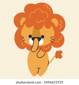 Cute kawaii lion in cartoon, flat, doodle, simple style. Design element for posters, postcards, greeting cards, wallpapers, children's clothes, fabrics, t-shirts, logos