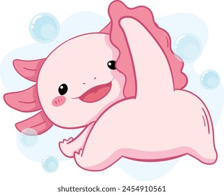 Nette kawaii kleine axolotl rosa Farbe Amphibien Tier Vektorillustration.Lächelnd nette Cartoon Tier Figur. Handgezeichneter Stil. Vektorgrafik zeichnen. Kollektion von Design-Elementen.