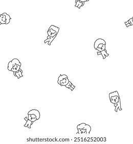 Cute kawaii little boy. Seamless pattern. Coloring Page. Happy kid cartoon character. Hand drawn style. Vector drawing. Design ornaments.