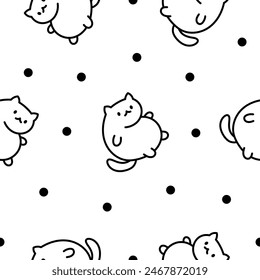 Cute kawaii little cat. Seamless pattern. Coloring Page. Cartoon funny kitty, animals character. Hand drawn style. Vector drawing. Design ornaments.