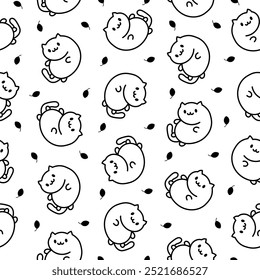 Süße Kawaii-Katze. Nahtloses Muster. Malvorlage. Cartoon lustige Kätzchen, Tiere Charakter. Handgezeichneter Stil. Vektorgrafik. Gestalten Sie Ornamente.