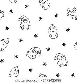 Cute kawaii little chick. Seamless pattern. Coloring Page. Cartoon baby farm birds characters. Hand drawn style. Vector drawing. Design ornaments.