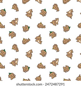 Cute kawaii little dog. Seamless pattern. Pet cartoon character. Hand drawn style. Vector drawing. Design ornaments.