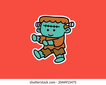 Cute and kawaii Little Frankenstein Halloween Character Illustration Sticker