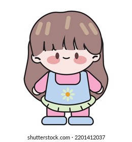 cute kawaii little girl, vector illustration, sticker