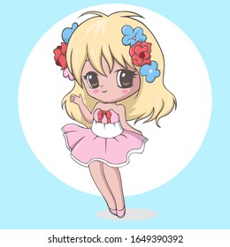 Cute kawaii little girl waving