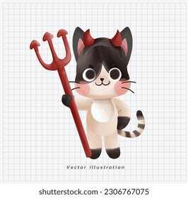 Cute Kawaii Little Kitty Devil. Devil cat for halloween. trick or treat.