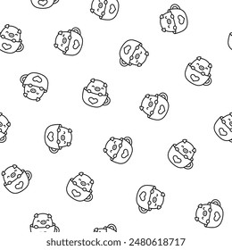 Cute kawaii little pig. Seamless pattern. Coloring Page. Smiling nice cartoon animal character. Hand drawn style. Vector drawing. Design ornaments.