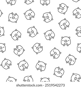 Cute kawaii little pig. Seamless pattern. Coloring Page. Smiling nice cartoon animal character. Hand drawn style. Vector drawing. Design ornaments.