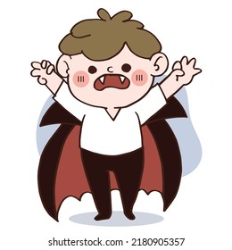 Cute kawaii little vampire boy cartoon character for Halloween. vector illustration