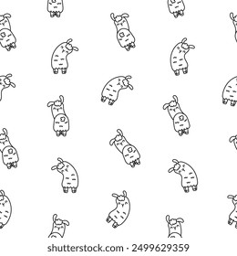 Cute kawaii llama or alpaca. Seamless pattern. Coloring Page. Animals cartoon character. Hand drawn style. Vector drawing. Design ornaments.