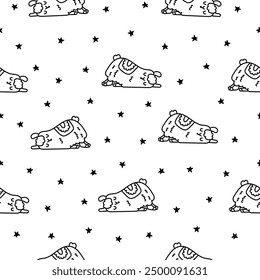 Cute kawaii llama or alpaca. Seamless pattern. Coloring Page. Animals cartoon character. Hand drawn style. Vector drawing. Design ornaments.