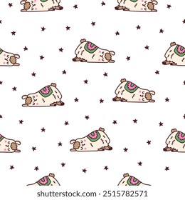 Cute kawaii llama or alpaca. Seamless pattern. Animals cartoon character. Hand drawn style. Vector drawing. Design ornaments.