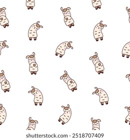 Cute kawaii llama or alpaca. Seamless pattern. Animals cartoon character. Hand drawn style. Vector drawing. Design ornaments.