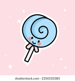 Cute Kawaii Lollipop is isolated on a pink background. Vector - Illustration.