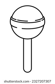 Cute Kawaii Lollipop. Vector Line Art Illustration. Darling vector line art illustration of a kawaii style lollipop on a stick, showcasing a black outline against a pristine white background.