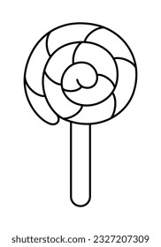 Cute Kawaii Lollipop. Vector Line Art Illustration. Darling vector line art illustration of a kawaii style lollipop on a stick, showcasing a black outline against a pristine white background.