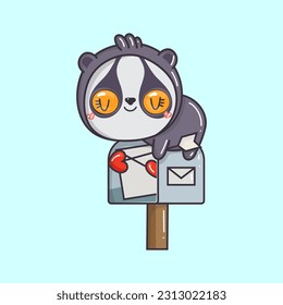 Cute Kawaii Loris. Vektorgrafik eines Kawaii-Tieres für Aufkleber, Stoffdruck für Kleidung, Kinderdusche, Farbseiten.

