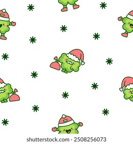 Cute kawaii lucky clover cartoon character. Seamless pattern. Hand drawn style. Vector drawing. Design ornaments.