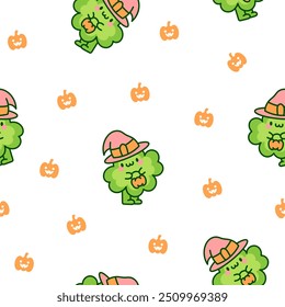 Cute kawaii lucky clover cartoon character. Seamless pattern. Hand drawn style. Vector drawing. Design ornaments.