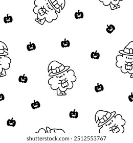 Cute kawaii lucky clover cartoon character. Seamless pattern. Coloring Page. Hand drawn style. Vector drawing. Design ornaments.