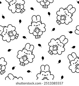 Cute kawaii lucky clover cartoon character. Seamless pattern. Coloring Page. Hand drawn style. Vector drawing. Design ornaments.