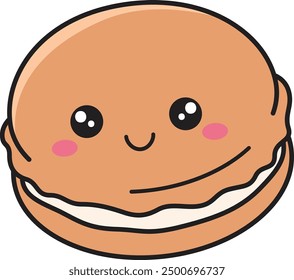 Cute kawaii macaron with simple lines and no gradients. Vector illustration.